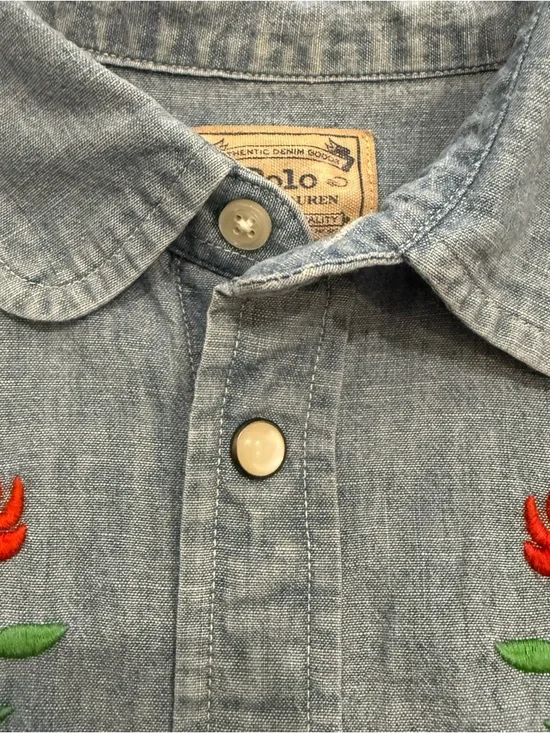 Polo Ralph Lauren - Mila Chambray Denim Button Down Western Roses Size Medium - Picture 7 of 14